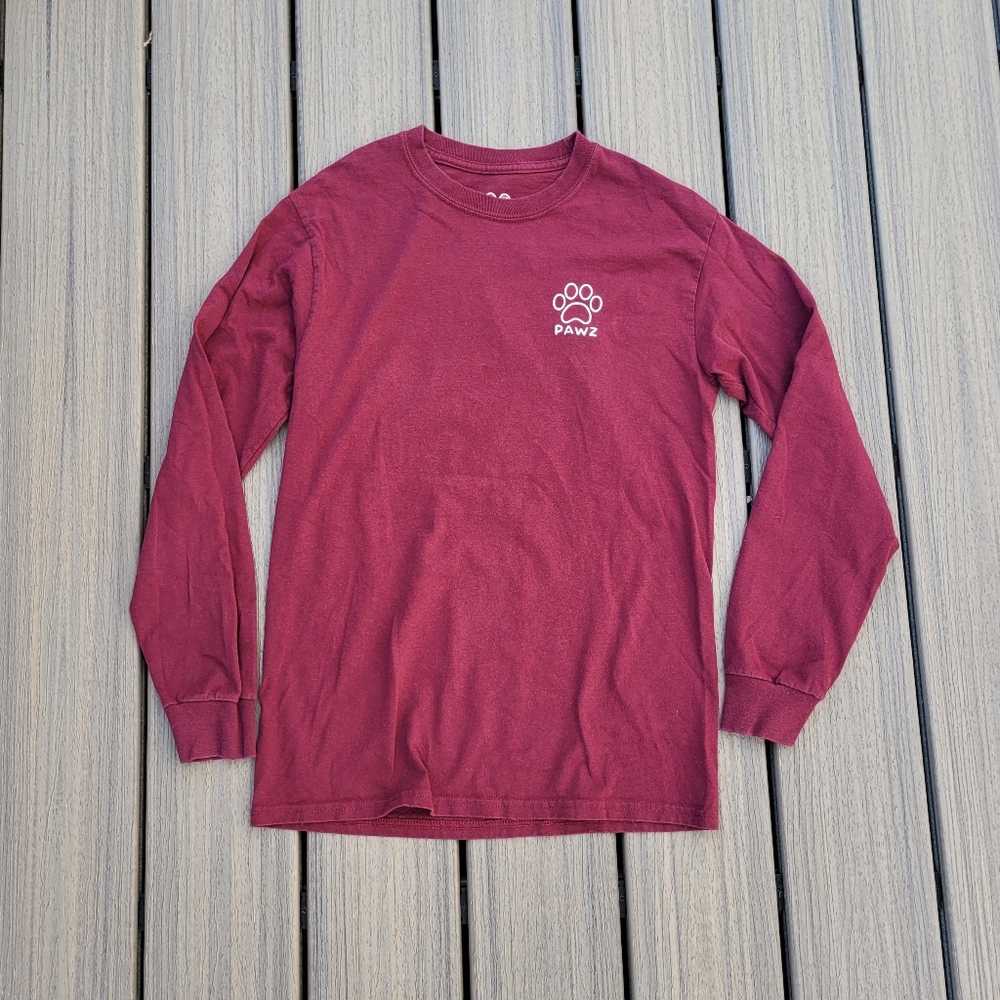 Maroon Paw Print Long Sleeve Shirt | PAWZ | Size Small